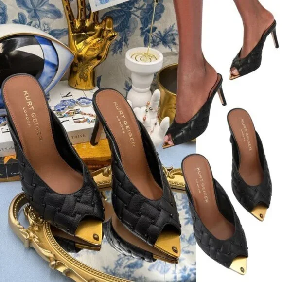 🆕 KURT GEIGER LONDON 🧿 NWOB Regent Crystal Mule Gold Point Heel - Picture 1 of 10